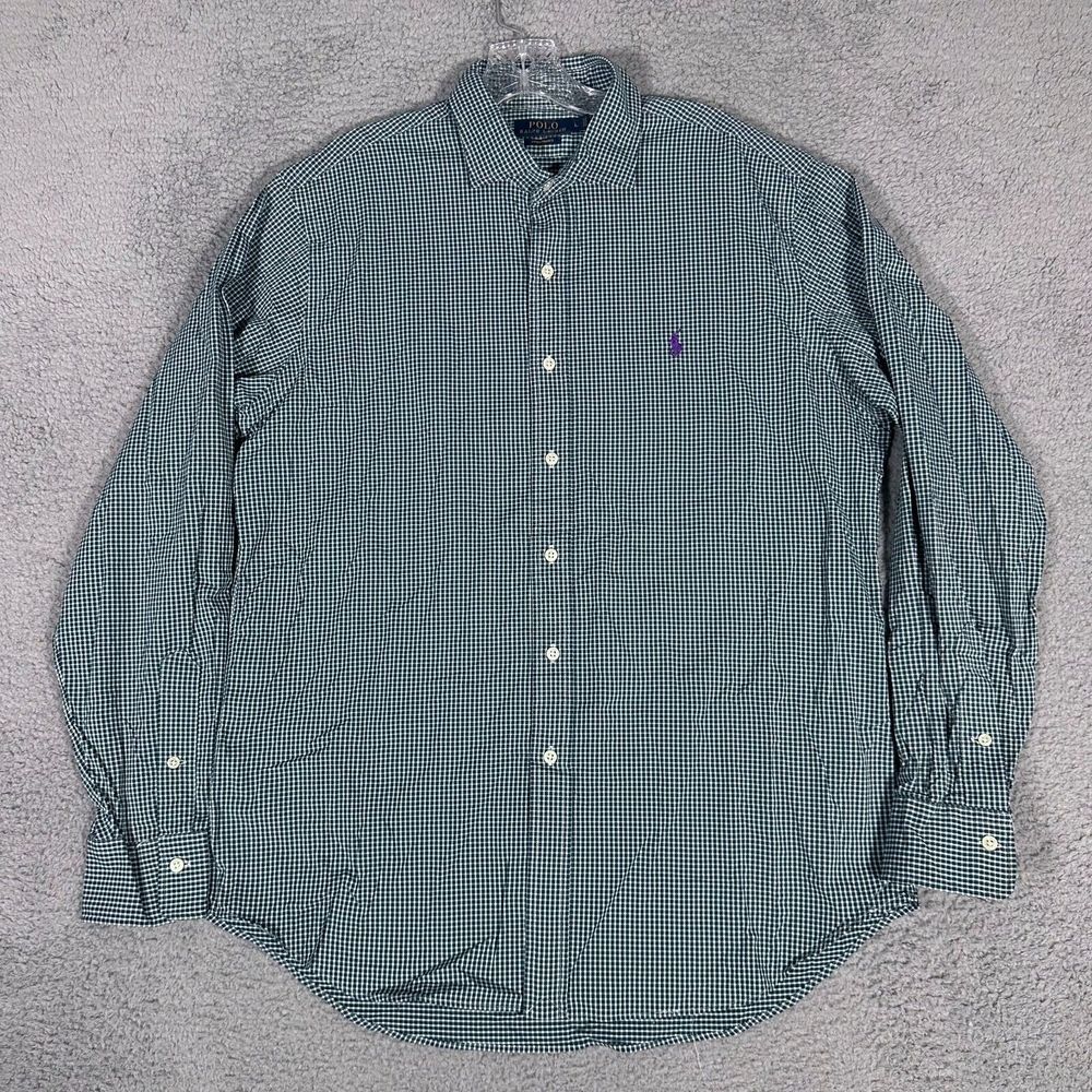 Polo Ralph Lauren Shirt Mens Size Large Green White‎ Check Performance Button Up